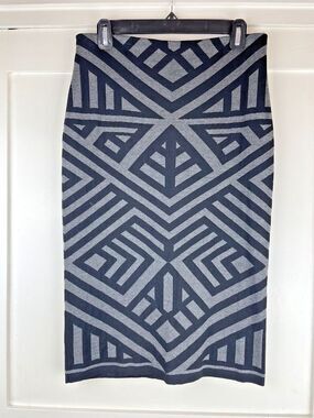 Catherine Malandrino Modern Stripe Pencil Skirt Women's Med Heather Grey/Black